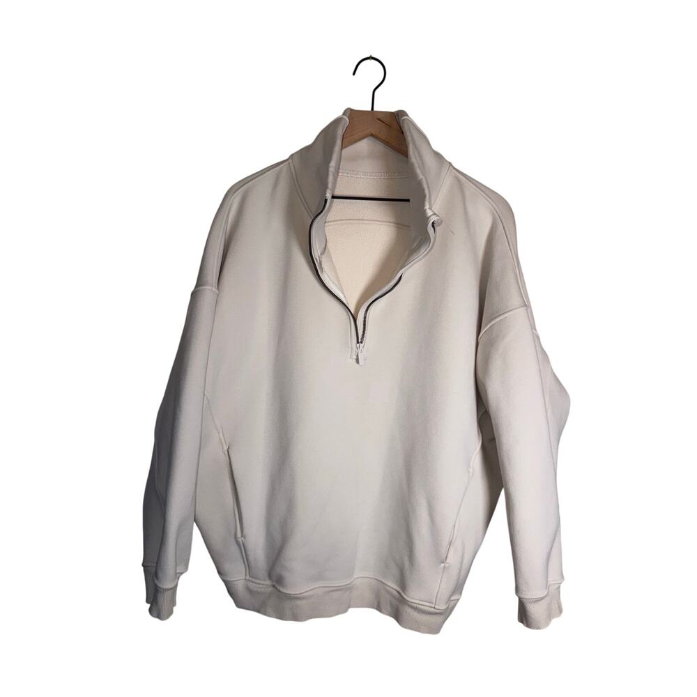 LULULEMON oversized cropped cream quarter zip heavy duty pullover sweatshirt L